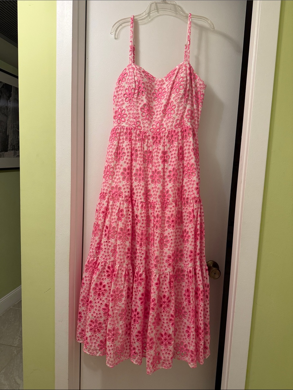 Lilly Pulitzer Pink Eyelet Tiered Maxi Dress